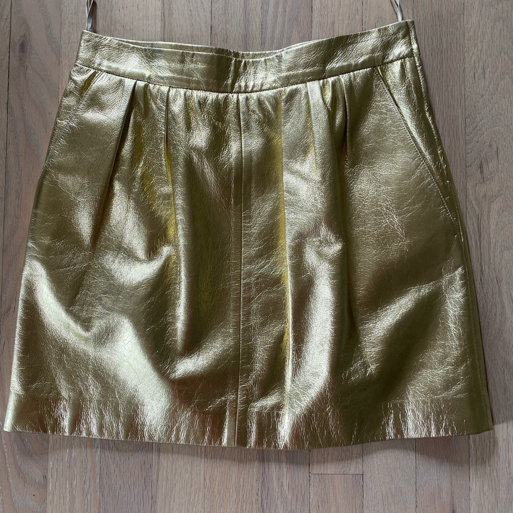 PRADA gold leather skirt 44